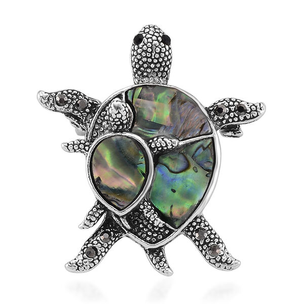 Abalone Muschel, Schwarze Kristall Brosche Reine Legierung Antik-silber-Plattierung