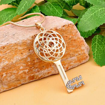 Wei&szlig;er Kristall-Schl&uuml;ssel-Anh&auml;nger mit Kette in Goldton, 73 cm