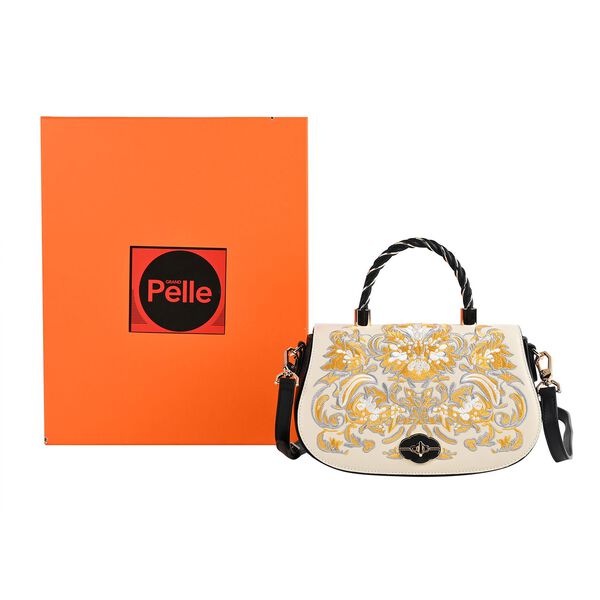 GRAND PELLE Umhängetasche aus echtem Leder, Damaststickerei, mit Tragegriff und Schulterriemen, 23×9×13 cm, Schwarz image number 6