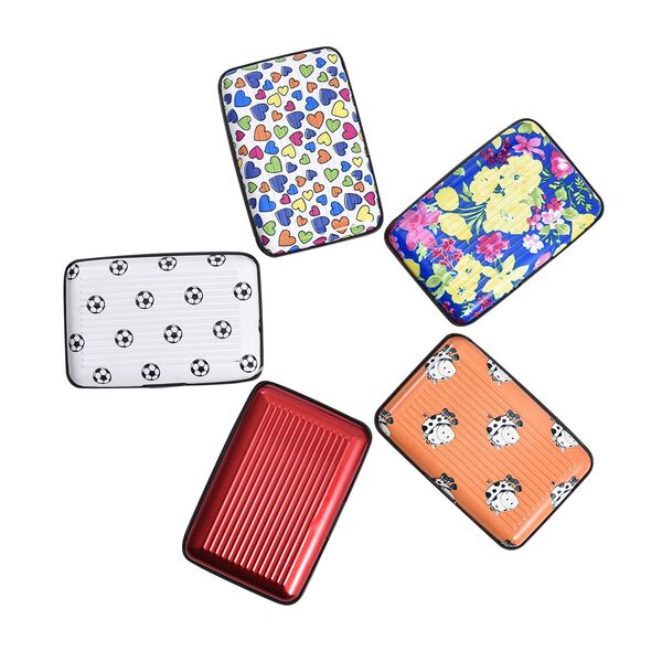 5er Set - RFID gesch&uuml;tzte Aluminium-Kartenh&uuml;llen, 11x7 cm, gemustert Herzen