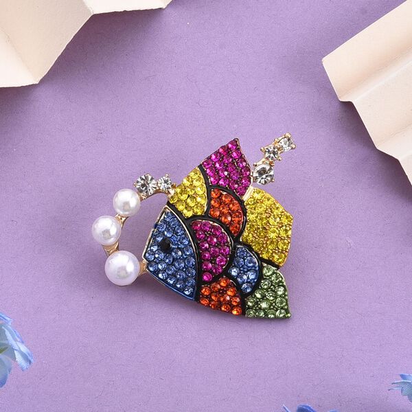 Kunststoff Perle, Mehrfarbiger Kristall Fisch Brosche  Gelb image number 2