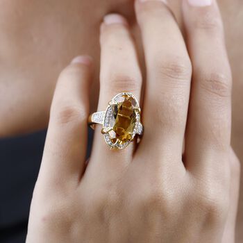 Citrin, Wei&szlig;er Zirkon Ring, 925 Silber vergoldet, (Gr&ouml;&szlig;e 16.00), ca. 10.71 ct