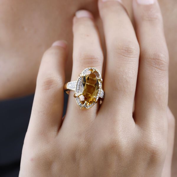 Citrin, Wei&szlig;er Zirkon Ring, 925 Silber vergoldet, (Gr&ouml;&szlig;e 16.00), ca. 10.71 ct image number 3