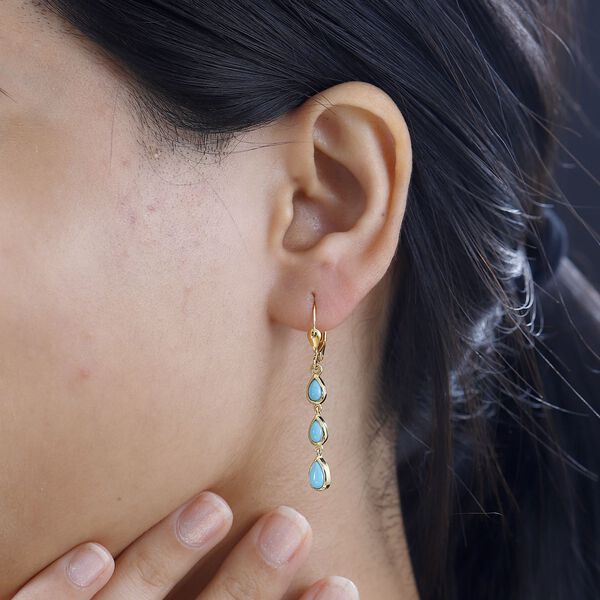 AA Sleeping Beauty T&uuml;rkis Ohrringe 925 Silber 750 Gelbgold Vermeil ca. 1,62 ct. image number 6