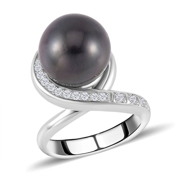 12-13mm Tahiti Perle und Zirkon Ring - 0,45 ct. image number 4