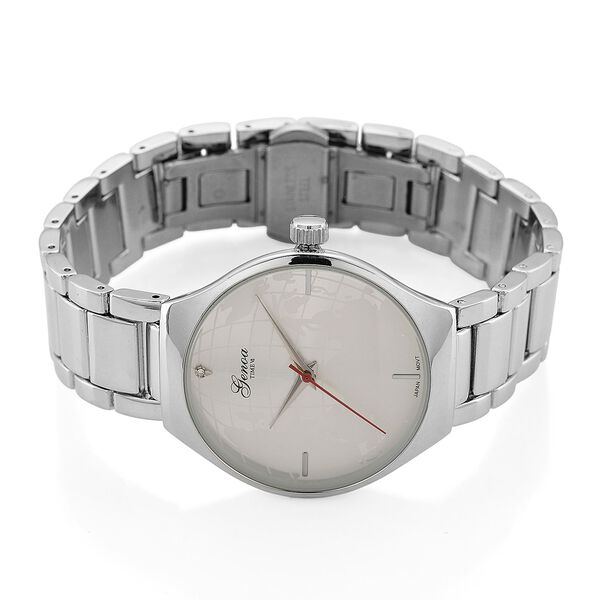 GENOA - Weißer Diamant Uhr mit Japanisches Uhrwerk, 3 ATM Wasserdicht, 316L Edelstahl, Silber image number 4