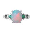 Natürlicher, äthiopischer Opal und Kagem sambischer Smaragd-Ring, 925 Silber platiniert (Größe 20.00) ca. 1,29 ct