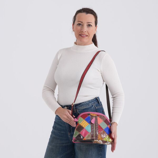 CHAOS BY ELSIE Leder Crossbody Tasche mit RFID Schutz und Rei&szlig;verschlussf&auml;chern 19 x 11 x 20 cm Multicolor Rautenmuster image number 2