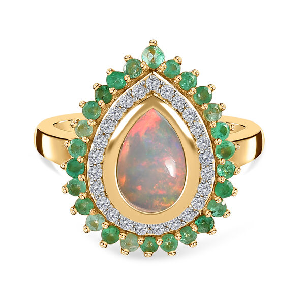 Nat&uuml;rlicher, &auml;thiopischer Opal, Smaragd und Zirkon-Ring - 1,53 ct.
