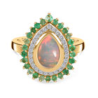 Natürlicher, äthiopischer Opal und Smaragd Ring, 925 Silber vergoldet (Größe 16.00) ca. 1.53 ct