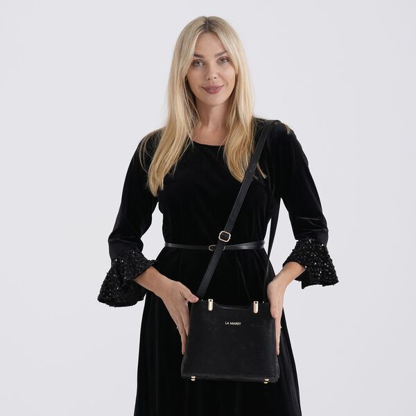 LA MAREY Crossbody Tasche mit Rei&szlig;verschlussf&auml;chern und verstellbarem Schulterriemen, 25x20x11cm, Schwarz image number 3