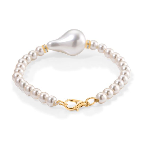 3er Set Wei&szlig;e Muschelkernperlen-Schmuckst&uuml;cke, bestehend aus Armband (ca. 19 cm) und zwei Halsketten (ca. 40 cm und 50 cm), gelb vergoldet image number 8