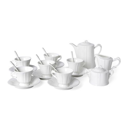 22 teiliges Porzellan geprägtes Tee-Set, 6 Tassen, 6 Teller, 7 Löffel, 1 Teekanne, 1 Zucker, 1 Milch image number 0