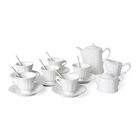 22 teiliges Porzellan geprägtes Tee-Set, 6 Tassen, 6 Teller, 7 Löffel, 1 Teekanne, 1 Zucker, 1 Milch