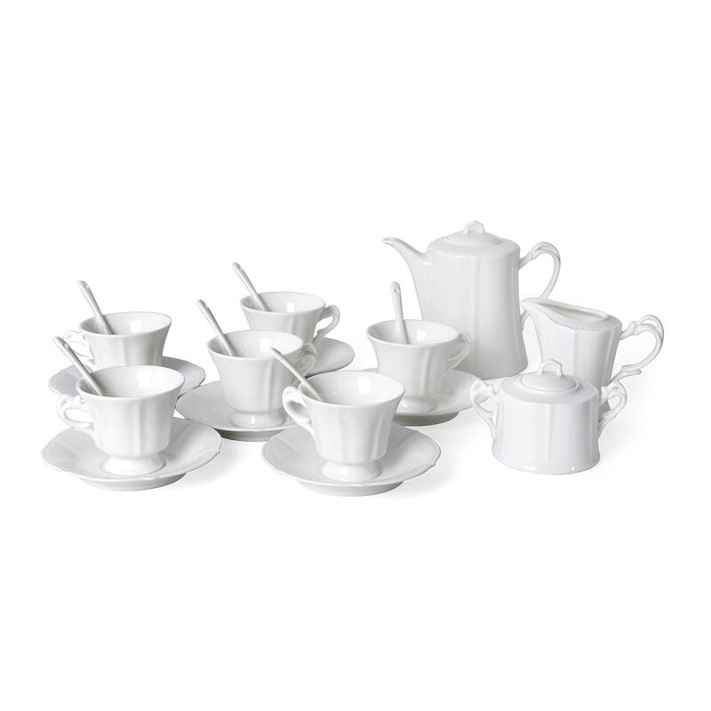 22 teiliges Porzellan geprägtes Tee-Set, 6 Tassen, 6 Teller, 7 Löffel, 1 Teekanne, 1 Zucker, 1 Milch image number 0
