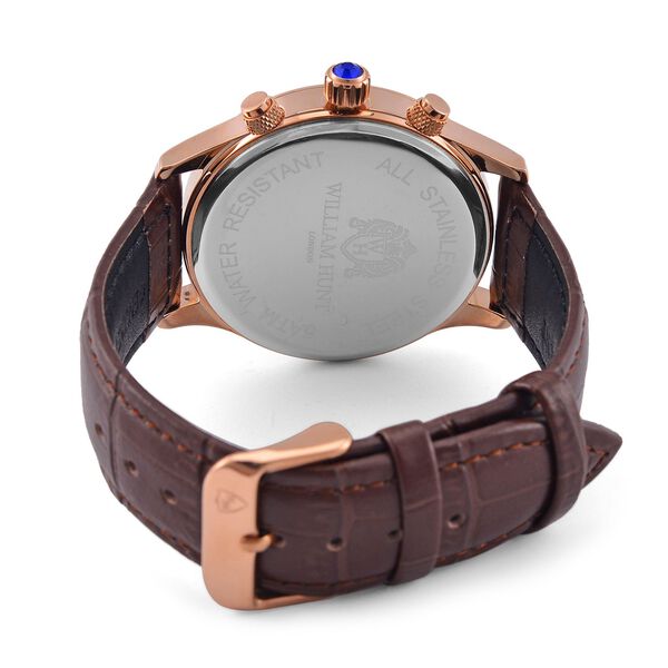 William Hunt Designeruhr, 42mm, Edelstahl mit IPR-Beschichtung, Graues Karbonzifferblatt, Braunes Lederarmband, Miyota OS10, 5ATM Wasserfest image number 6