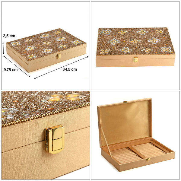 Schmuckbox bestickt mit Perlen und Pailletten, Gold image number 5