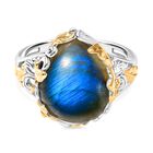 AAA Labradorit Ring 925 Silber Rhodiniert und 750 Gelbgold Vermeil (Größe 17.00) ca. 8,86 ct