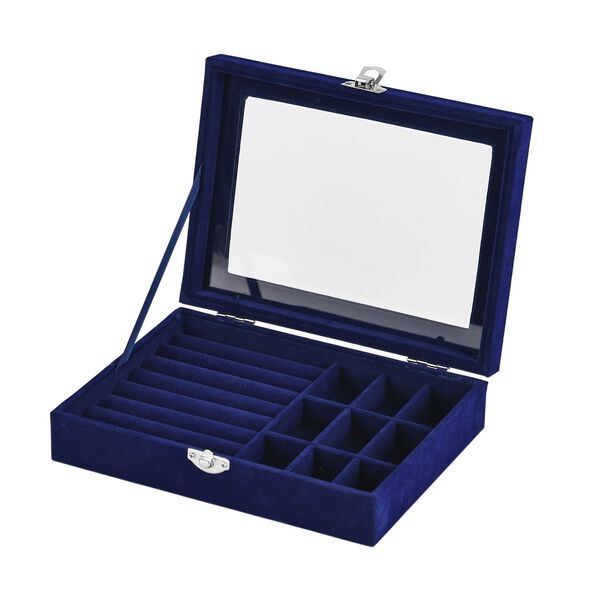 Elegante Schmuckbox aus edlem Samt mit Glasdeckel, 20x15x5 cm, Saphirblau image number 0