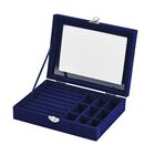 Elegante Schmuckbox aus edlem Samt mit Glasdeckel, 20x15x5 cm, Saphirblau