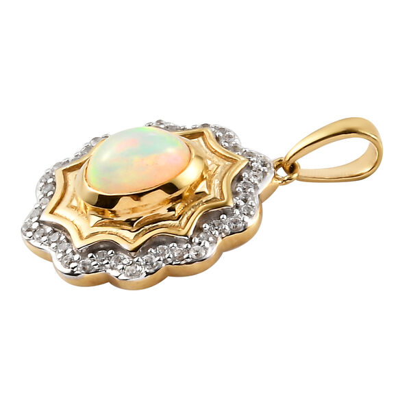 Nat&uuml;rlicher &Auml;thiopischer Opal und Zirkon Anh&auml;nger 925 Silber vergoldet ca. 0,87 ct image number 4