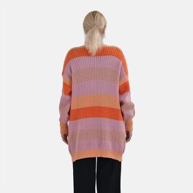 TAMSY - Gestreifter Cardigan, Orange und Lila, Einheitsgröße