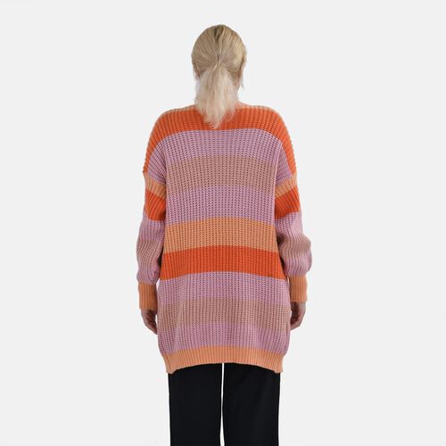 TAMSY - Gestreifter Cardigan, Orange und Lila, Einheitsgröße image number 1
