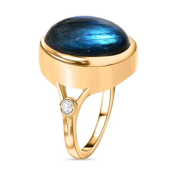 AAA Labradorit, Weißer Zirkon Ring, 925 Silber Gelbgold Vermeil (Größe 20.00) ca. 10.22 ct image number 5
