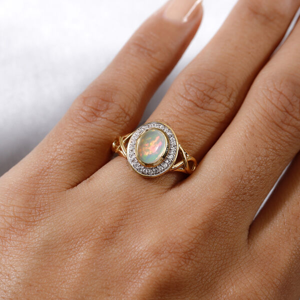 Natürlicher Äthiopischer Opal und Zirkon Ring 925 Silber vergoldet  ca. 1,08 ct image number 3