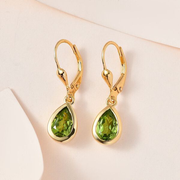 Natürliche Peridot Ohrringe, 925 Silber vergoldet, ca. 2.70 ct image number 2