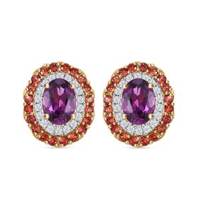 AAA Radiant Ember Granat, Padparadscha Saphir Ohrringe 417 Gold ca. 3,16 ct.