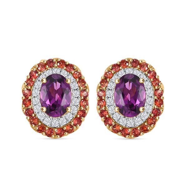 AAA Radiant Ember Granat, Padparadscha Saphir Ohrringe 417 Gold ca. 3,16 ct. image number 0