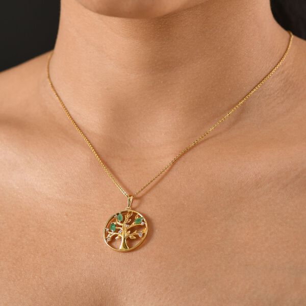 Kagem Sambischer Smaragd, Wei&szlig;er Zirkon Anh&auml;nger 925 Silber 750 Gelb Vergoldet ca. 0.51 ct image number 2