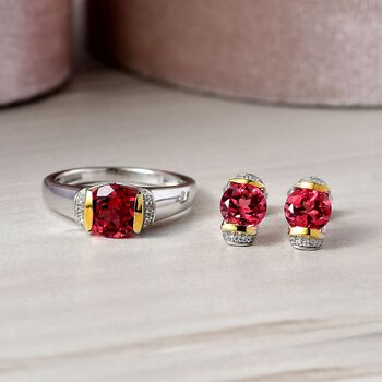 D'Joy 2er-Set Labor Padparadscha Saphir und Zirkon zweifarbiges Schmuckset - 4,94 ct.