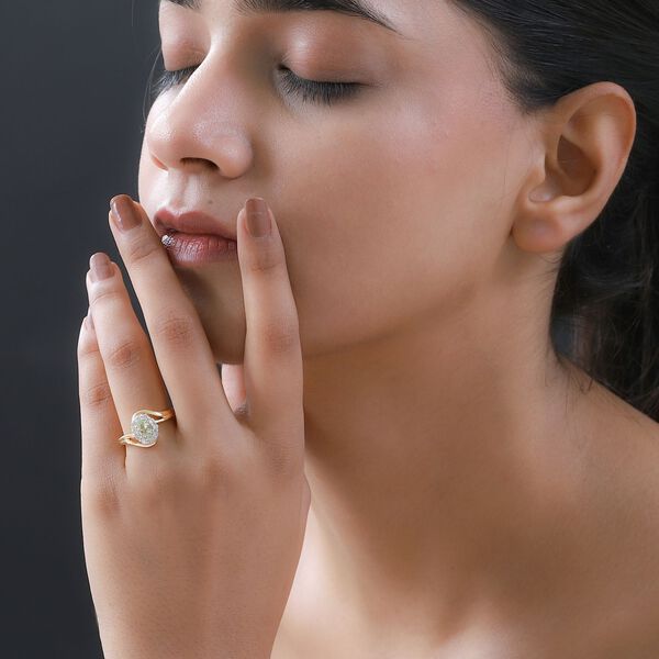 Natürlicher Merelani Mint-Granat und weißer Zirkon-Ring, 925 Silber Gelbgold Vermeil, ca. 0.97 ct image number 3