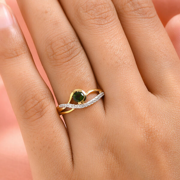 Nat&uuml;rlicher Chromdiopsid und Zirkon Ring 925 Silber vergoldet  ca. 0,53 ct