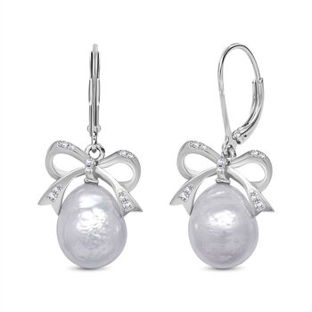 GP Regina Kollektion - Wei&szlig;e Barockperle, blaue Saphir, wei&szlig;e Zirkon Ohrringe, 925 Silber rhodiniert ca. 0.31 ct