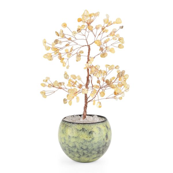 " 168pcs beads Gemstone tree,  Size about : 18cm tall, ceramic bowl:7x7x6cm, Weight about: 357g, Material: Stone+ ceramic Color: Citrine, Yellow " image number 2