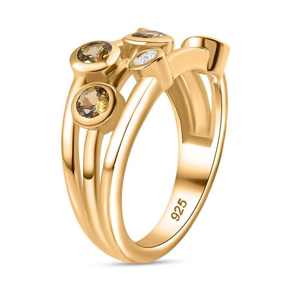 AA Natürlicher goldener Tansanit, Weißer Zirkon Ring, 925 Silber, 750 Gelbgold Vermeil (Größe 20.00), ca. 0.55 ct image number 5