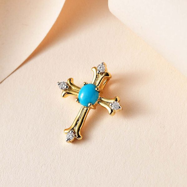 AA Sleeping Beauty T&uuml;rkis, Moissanit Anh&auml;nger 925 Silber Gelbgold Vermeil ca. 0,46 ct. image number 2