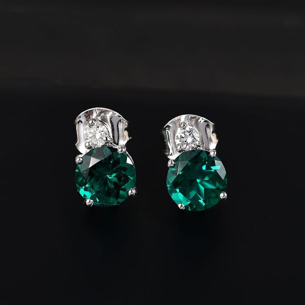 AAA Lab Created Smaragd, Lab Grown Diamant Ohrringe 417 Gold ca. 3,24 ct. image number 1