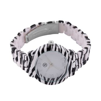 6er Set - J Francis gefertigt aus Harz: 5 Armb&auml;nder und Zebra-Muster Uhr, vergoldet