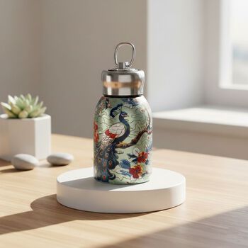 LIVMORE Edelstahl Trinkflasche 260 ml ca. 14 cm Gr&uuml;ner Pfau Gr&uuml;n