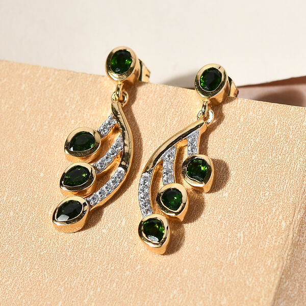 Nat&uuml;rlicher Chromdiopsid Ohrh&auml;nger 925 Silber vergoldet ca. 1,56 ct&nbsp; image number 2