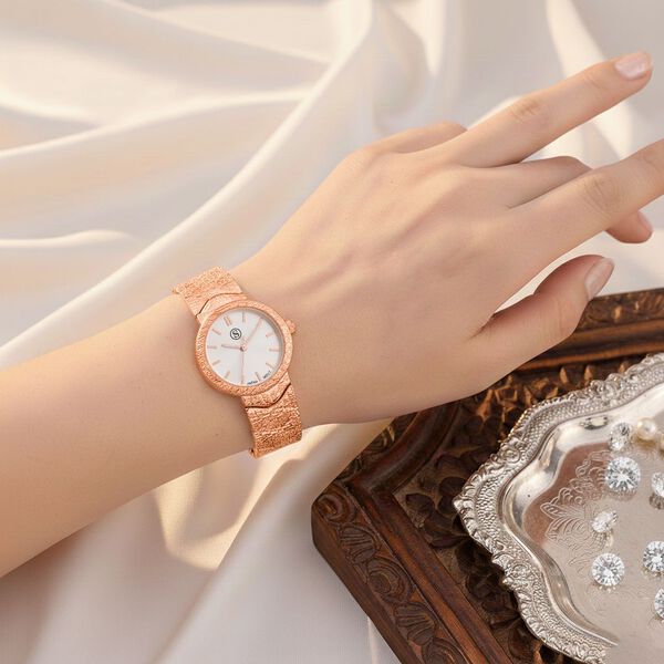 STRADA - Japanisches Uhrwerk, Weiß Zifferblatt mit Roségoldplattiertem Alloy Armband, 20 cm image number 2