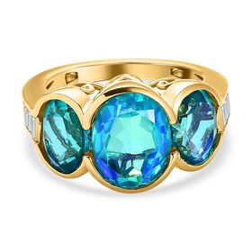 Paraiba Pfau Triplett Quarz und Zirkon-Ring - 6,86 ct.