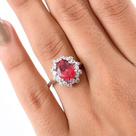 D'joy Lab Grown Padparadscha-Saphir, Weißer Zirkon Ring 925 Silber rhodiniert (Größe 17.00) ca. 4.02 ct