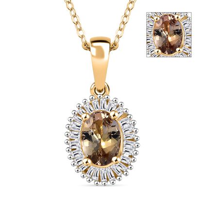 AA Nat&uuml;rlicher goldener Tansanit, Wei&szlig;er Diamant Schmuckset 925 Silber 750 Gelbgold Vermeil ca. 1,00 ct.