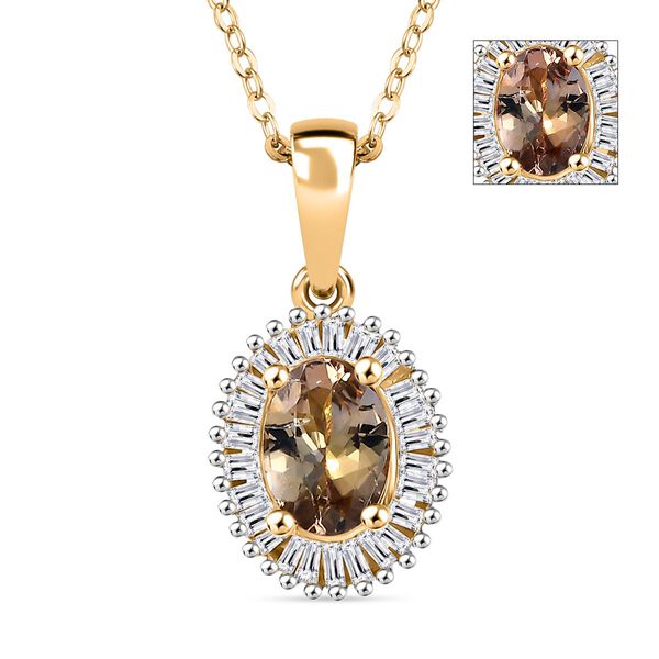 AA Natürlicher goldener Tansanit und Diamant Anhänger mit 50cm Kette - 1 ct. image number 0