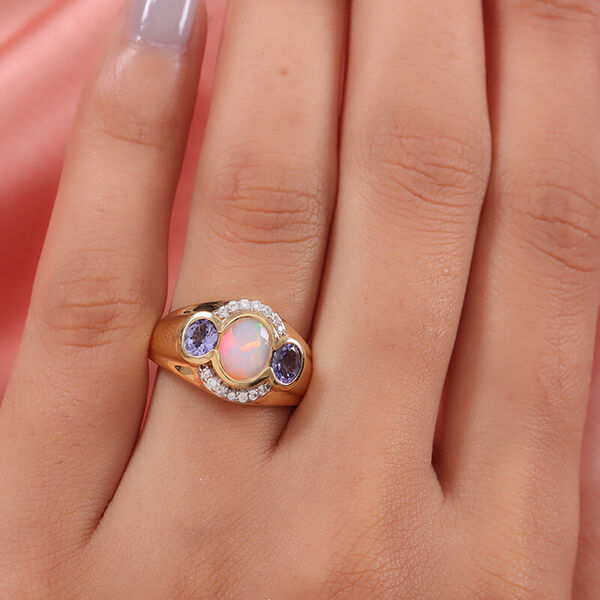 Nat&uuml;rlicher, &auml;thiopischer Opal und Tansanit-Ring, 925 Silber Gelbgold Vermeil  ca. 1,73 ct image number 3